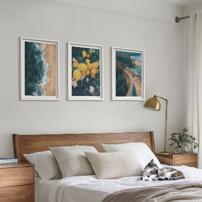 Three-piece wall art piece Sea beach lemons mountains