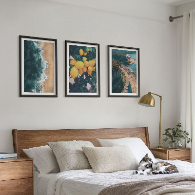 Three-piece wall art piece Sea beach lemons mountains