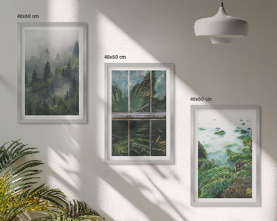 Three-piece wall art piece Forest fog river bank greenhouse
