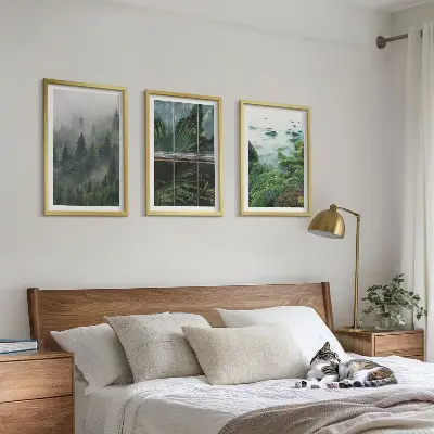 Forest fog river bank greenhouse wall art three-piece set