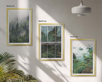 Three-piece wall art piece Forest fog river bank greenhouse