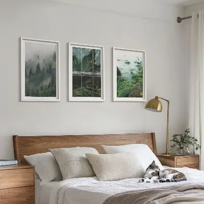 Forest fog river bank greenhouse wall art three-piece set