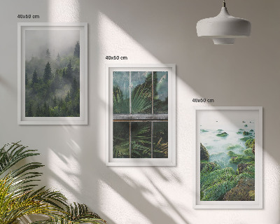 Three-piece wall art piece Forest fog river bank greenhouse