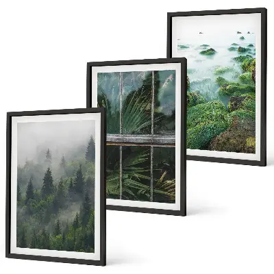 Forest fog river bank greenhouse wall art three-piece set