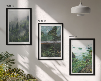 Three-piece wall art piece Forest fog river bank greenhouse