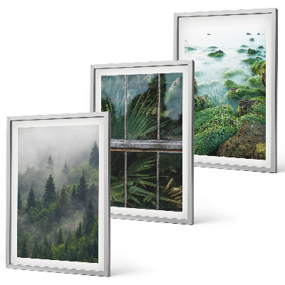 Three-piece wall art piece Forest fog river bank greenhouse