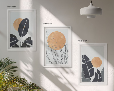 Set of 3 framed wall art pieces Plant patterns large suns minimalist
