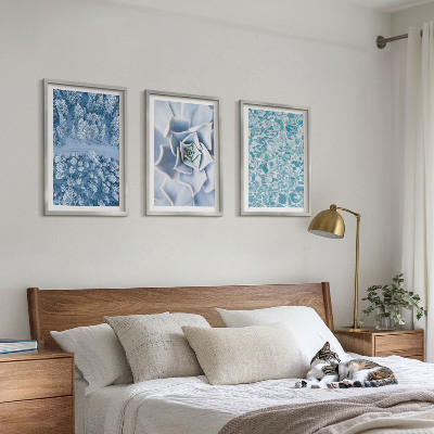 Wall art set Winter forest blue flower water