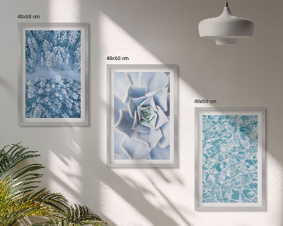 Wall art set Winter forest blue flower water