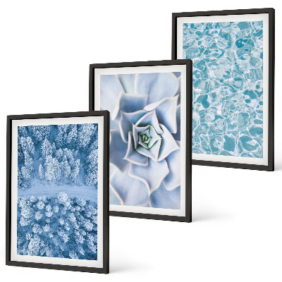 Wall art set Winter forest blue flower water