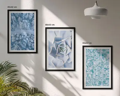 Wall art set winter forest with blue flowers and water