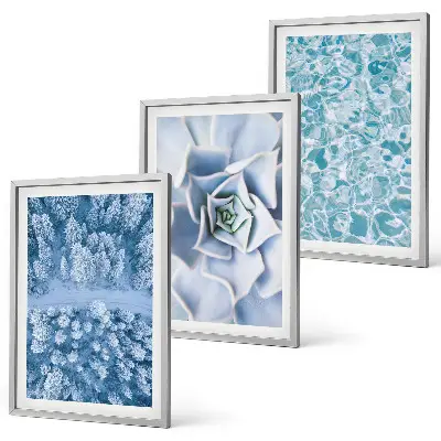 Wall art set winter forest with blue flowers and water
