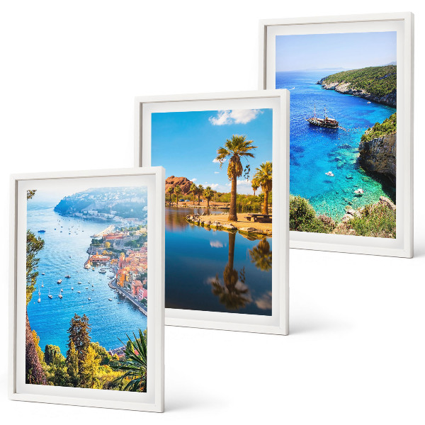 Three-piece wall art piece Seaside palm trees blue water