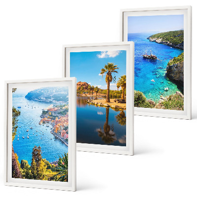 Three-piece wall art piece Seaside palm trees blue water