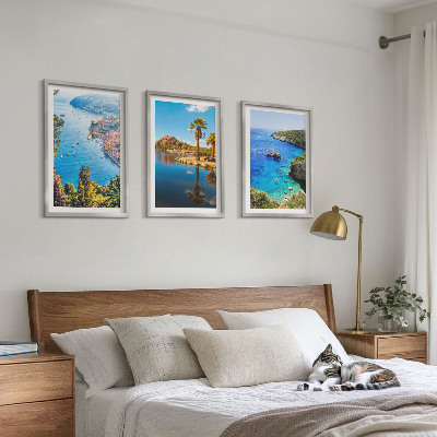 Three-piece wall art piece Seaside palm trees blue water