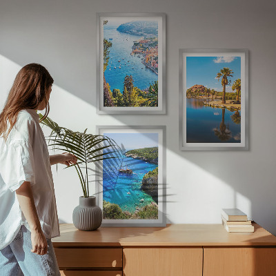 Three-piece wall art piece Seaside palm trees blue water