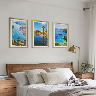 Three-piece wall art piece Seaside palm trees blue water