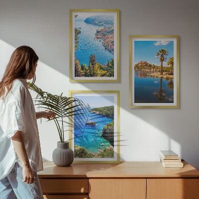 Three-piece wall art piece Seaside palm trees blue water