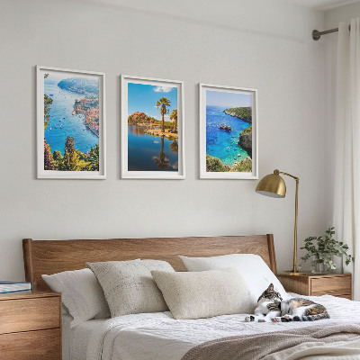 Three-piece wall art piece Seaside palm trees blue water