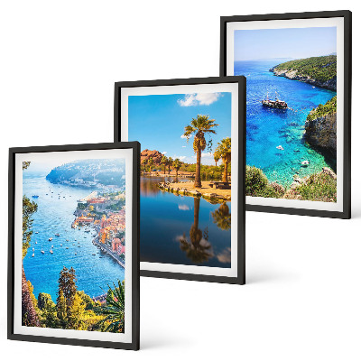 Three-piece wall art piece Seaside palm trees blue water