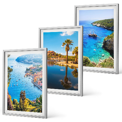 Three-piece wall art piece Seaside palm trees blue water