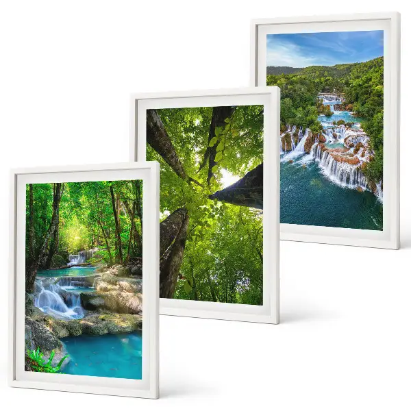 Wall art set waterfalls in a green forest