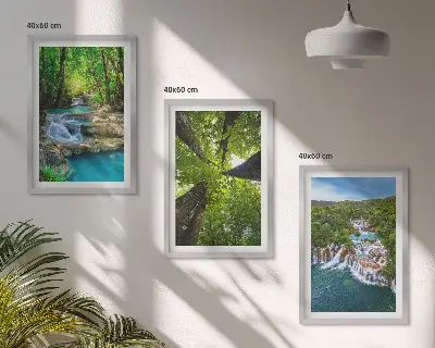 Wall art set waterfalls in a green forest