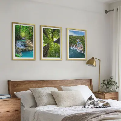Wall art set waterfalls in a green forest