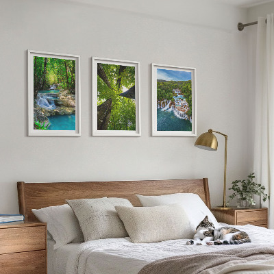 Wall art set Waterfalls green forest water