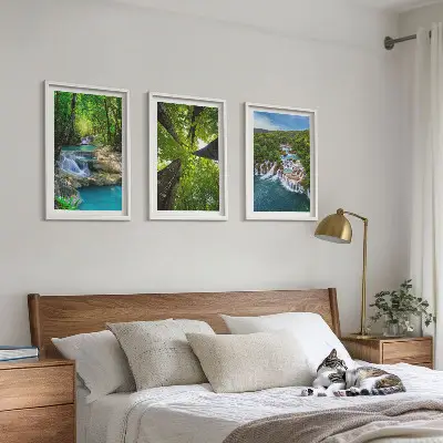 Wall art set waterfalls in a green forest