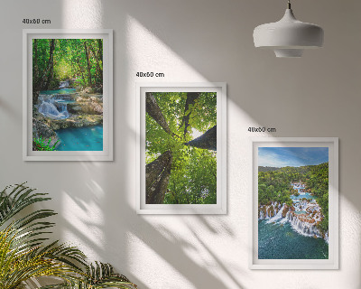 Wall art set Waterfalls green forest water