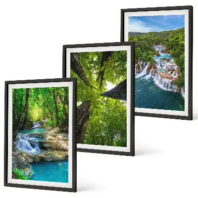 Wall art set waterfalls in a green forest