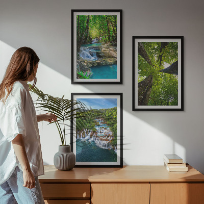 Wall art set Waterfalls green forest water