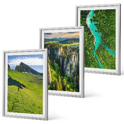 Three-piece wall art set green mountain river landscape