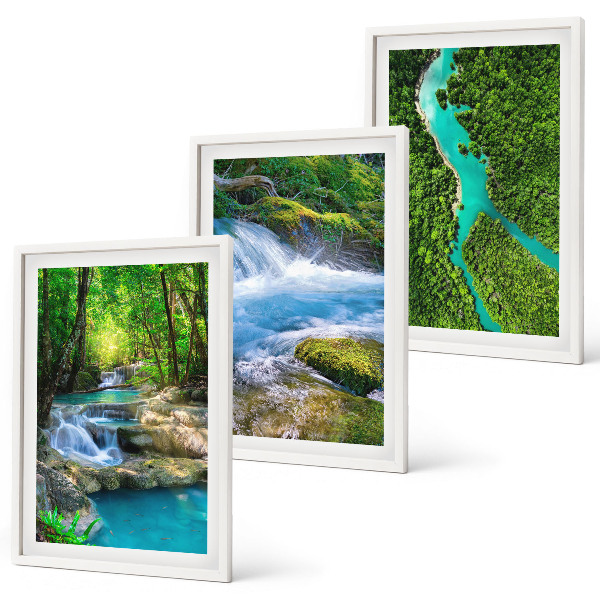 Set of 3 framed wall art pieces Green forests, crystalline waters