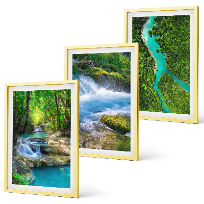 Set of 3 framed wall art pieces Green forests, crystalline waters