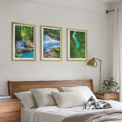 Set of 3 framed wall art pieces Green forests, crystalline waters