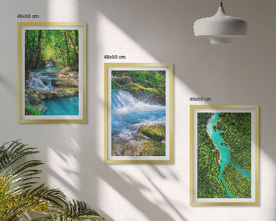 Set of 3 framed wall art pieces Green forests, crystalline waters