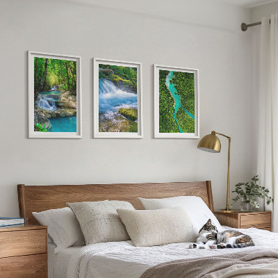 Set of 3 framed wall art pieces Green forests, crystalline waters