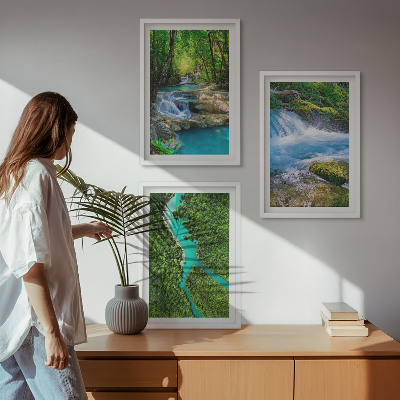 Set of 3 framed wall art pieces Green forests, crystalline waters
