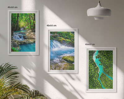 Set of 3 framed wall art pieces Green forests, crystalline waters