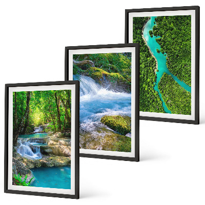 Set of 3 framed wall art pieces Green forests, crystalline waters