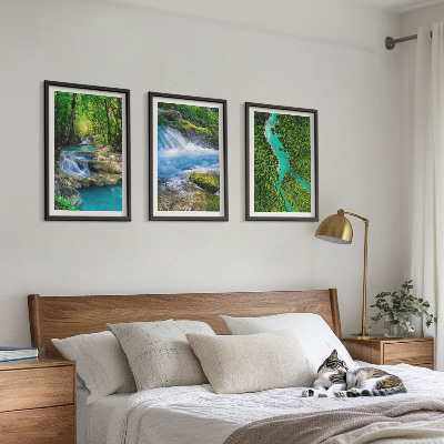 Set of 3 framed wall art pieces Green forests, crystalline waters