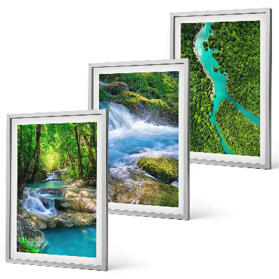 Set of 3 framed wall art pieces Green forests, crystalline waters