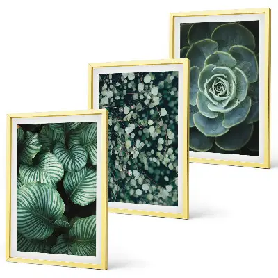 Wall art set green leaves succulent style