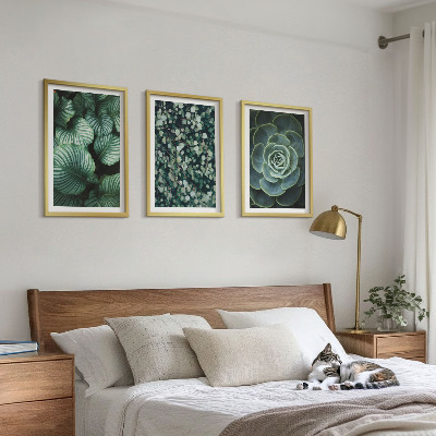 Wall art set Green leaves succulents style