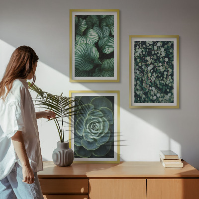 Wall art set Green leaves succulents style