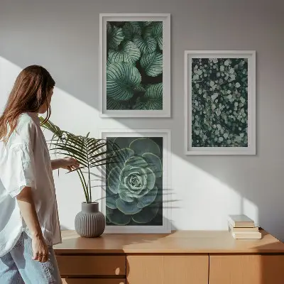 Wall art set green leaves succulent style