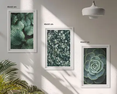 Wall art set green leaves succulent style