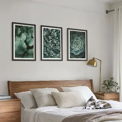 Wall art set green leaves succulent style